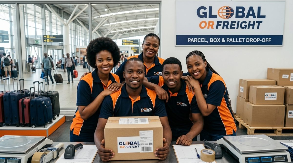 Équipe Global OR Freight au comptoir de dépôt